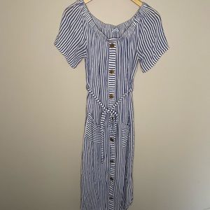 Off the shoulder belted dress